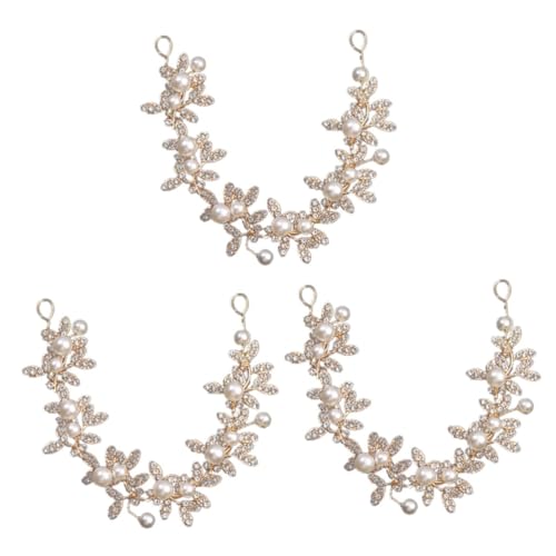 VICASKY 3 Stück Hochwertiges Braut Haarband mit Goldfarbenen Perlen Eleganter Hochzeitsschmuck Weiches Metallband Bequemes Brautkopfschmuck für Strand und Gartenfeiern Damen Haarschmuck von VICASKY
