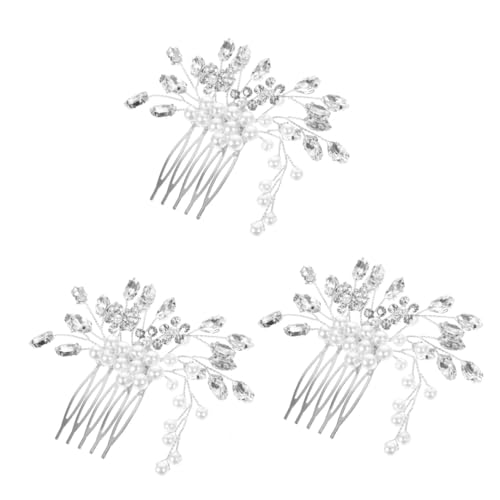 VICASKY 3 Stück Hochzeit Haarkamm Braut mit Perlen und Kristallen Eleganter Haarschmuck für Damen und Brautjungfern Metall Haarkamm für Festliche Frisuren und Besondere Anlässe von VICASKY