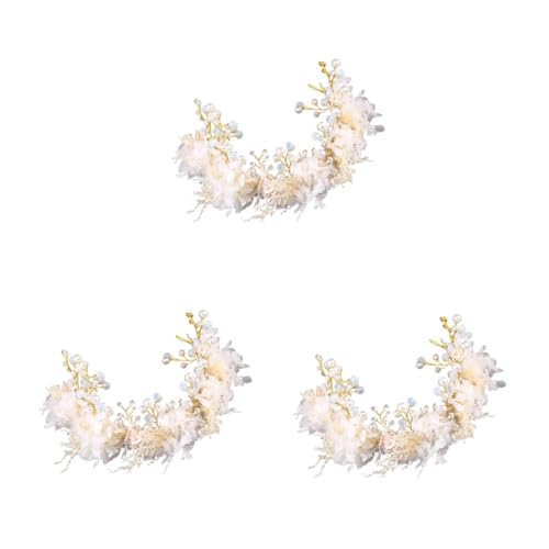 VICASKY 3 Stück Keramik Hochzeits Kopfschmuck mit Perlen und Stoffblumen Leichter Braut Haarreif aus Weizenstroh Eleganter Haarschmuck für Hochzeit Party Prom und Festliche Anlässe von VICASKY