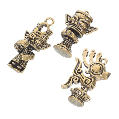 VICASKY 3 Stück Messing Sanxingdui Schlüsselanhänger Teilig Retro Anhänger Filigrane Handwerkskunst Kompakt und Leicht Vielseitig als Auto und Taschenanhänger Kulturelles Design für Damen von VICASKY