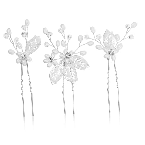 VICASKY 3stücke Teiliges Brautschmuck Haarnadeln Mit Perlen Und Blumen Elegante U-förmige Hochsteckfrisuren Für Hochzeiten Und Besondere Anlässe Stilvolle Haaraccessoires Für Frauen von VICASKY