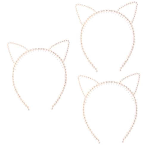 VICASKY 3 Stück Perlen Haarreif mit Elegantem Ohr Design Resin Material Modischer Haarschmuck für Damen Beige Accessoire für Alltag und Party Einzigartiger Stil Leicht und Bequem von VICASKY