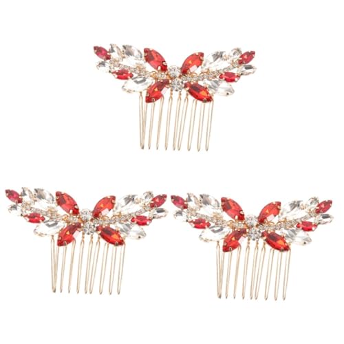 VICASKY 3 Stück Roter Braut Haarkamm mit Strasssteinen Leichter Hochzeitshaarschmuck für Damen Eleganter Seitenkamm Einfach zu Befestigender Haarclip für Romantische Hochzeitsfrisuren von VICASKY
