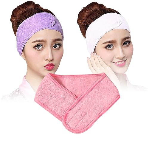 VICASKY 3stücke Gesichtsstirnband Aus Stretch-handtuch Farben Weiß Rosa Breit Für Spa Make-up Duschen von VICASKY