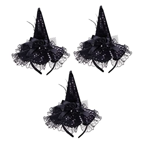 VICASKY 3 Stück Teiliges Halloween Hexenhut Haarreif Schwarzer Cosplay Haarschmuck mit Spitzen und Pailletten Bequem und Stabil für Kostüm und Themenpartys Geeignet von VICASKY