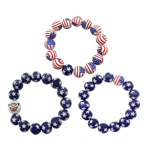 VICASKY 3 Stück Teiliges Patriotisches Armband mit Verstellbaren Perlen Klassisches Rot Blau Design für Unabhängigkeitstag Feiern Partygeschenke und Jugendliche Patriotismusförderung von VICASKY