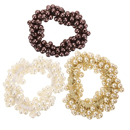 VICASKY 3 Stück Perlen Haarbänder Elastische Haargummis Für Frauen Pferdeschwanzhalter Haarschmuck Für Mädchen Hochzeit Partys von VICASKY