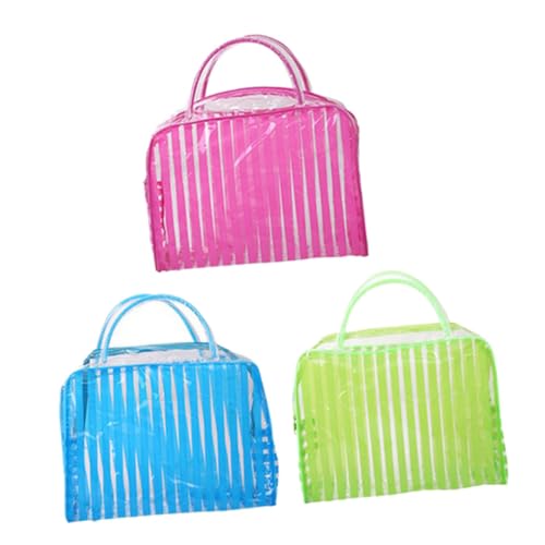 VICASKY 3 Stück Transparenter Kulturbeutel Kosmetiktasche Für Frauen Und Männer PVC Reise Make up Organizer Durchsichtige Aufbewahrungstaschen Für Strand Und Camping Inklusive Roter von VICASKY