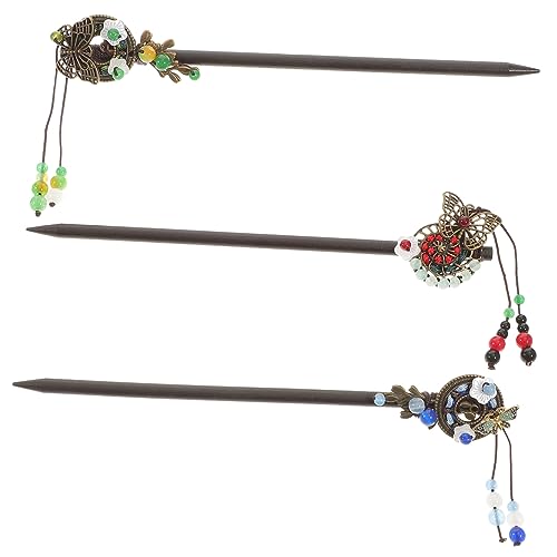 VICASKY 3 Stück Ethno Haarstäbchen aus Holz Kreative Haarnadeln für Damen Dekorative Haarschmuckaccessoires Vintage Chinesischer Stil für Freundinnen von VICASKY