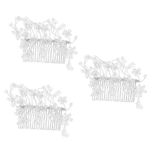 VICASKY 3 Stück Wunderschöner Brautschmuck Haarkamm mit Funkelnden Kristallperlen Silberfarbener Seitenkamm für Hochzeit Haarschmuck für Braut Brautjungfer und Festliche Hochsteckfrisuren von VICASKY
