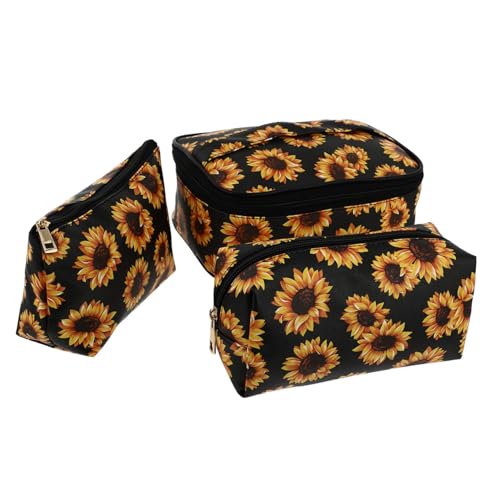 VICASKY 3 Stücke Kosmetiktasche Damen mit Sonnenblumen Stickerei Große Schminktasche für Reisen und Zuhause Vielseitiger für Kosmetik und Toilettenartikel Langlebig und Platzsparend von VICASKY
