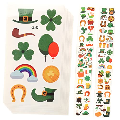 VICASKY 30 Blatt Aufkleber temporary tattoos temporäre tattoos temporary tatoos Erwachsene abwaschbares Tattoo Kleeblatt-Tattoos für Patrick Partygeschenke Überweisungs Papier Green von VICASKY