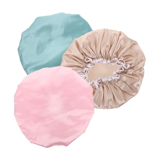 VICASKY 3stücke Duschkappe Doppellagig Satin-shampoo-kappen Pe-badehauben Für Gesichtspflege Baden Haushaltsreinigung Leicht Sicher Elastisches Design Geeignet Für Mädchen Damen von VICASKY