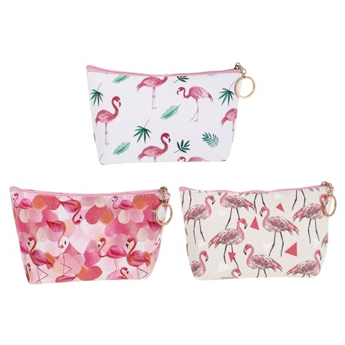 VICASKY 3 Stück Wasserabweisende Kosmetiktasche Tragbarer Make Up Organizer für Damen Flamingo Muster Reise Kulturbeutel mit Reißverschluss für Toilettenartikel von VICASKY