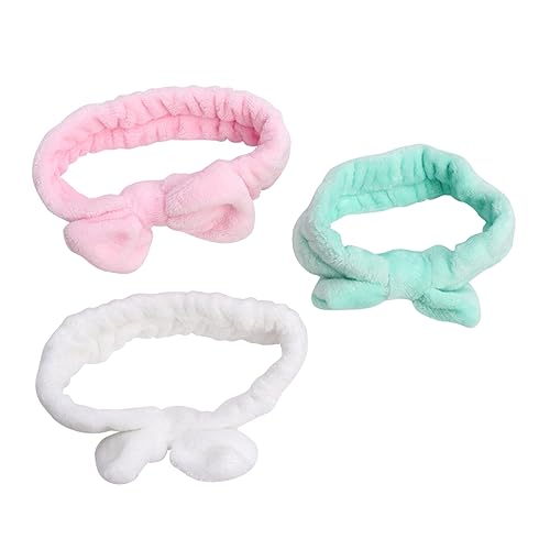 VICASKY 3Stücke Teiliges Damen Stirnband Set aus Korallenfleece mit Entzückendem Schleifen Design Haarschmuck zum Gesichtswaschen und Make Up Grün Weiß Rosa von VICASKY