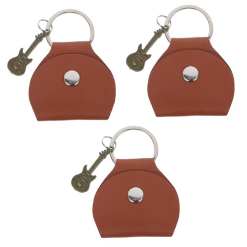 VICASKY 3st Tasche Für Gitarrenpicks Tragbare Tasche Für Gitarrenplektren Gitarren-Pick-Halter-Tasche Plektrumhalter Kettenhalter Gitarren-Pick-Tasche Schlüsselanhänger-Organizer Pu Brown von VICASKY