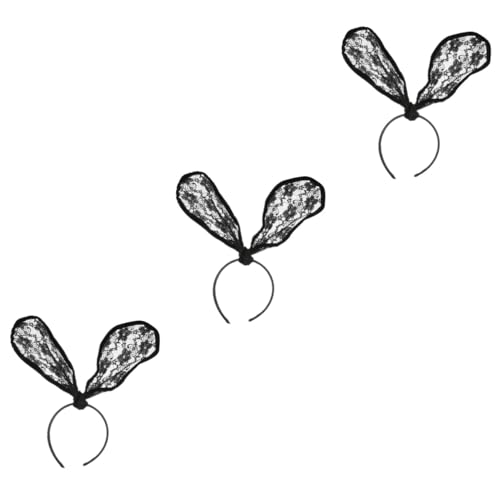 VICASKY 3stücke Bunny Ears Haarreif Aus Spitze Für Masquerade Und Kostümparty Schwarzes Stirnband Mit Langen Hasenohren Für Karneval Und Cosplay von VICASKY
