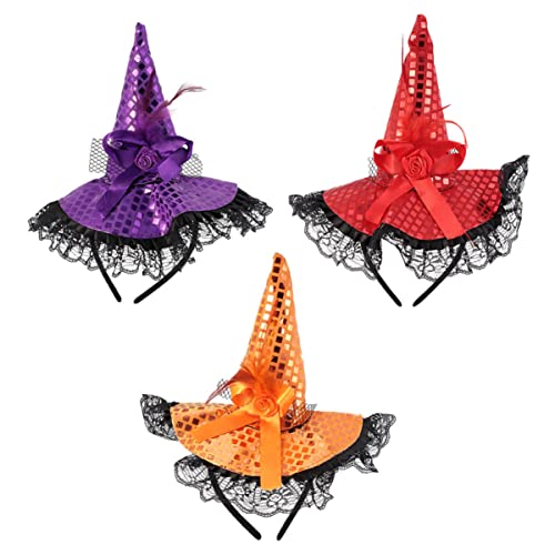 VICASKY 3stücke Hexenhut Halloween Stirnbänder Pailletten Hexenhut Stirnband Cosplay Karneval Party Kopfbedeckung Für Hexen Kostüm Zubehör von VICASKY
