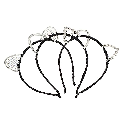 VICASKY 3stücke Katzenohren Stirnband Für Frauen Katzenkopfbedeckung Mit Strasssteinen Cosplay Stirnband Party Accessoire Ohren-kopfbedeckung Für Halloween Und Tier-mottopartys von VICASKY