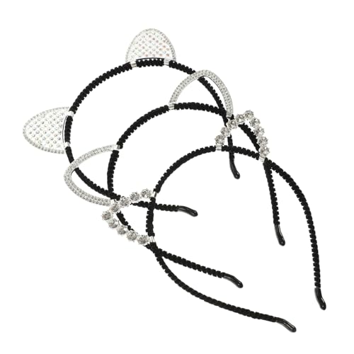 VICASKY 3stücke Katzenohren Stirnband Für Frauen Mit Strasssteinen Katzenohren Kopfbedeckung Cosplay Stirnband Halloween Party Accessoire von VICASKY