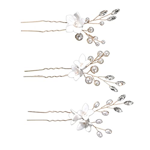 VICASKY 3stücke U-förmige Haarnadeln Für Hochzeiten Weiß Mit Blumen Brautschmuck Stilvolle Haaraccessoires Für Bräute Und Brautjungfern von VICASKY