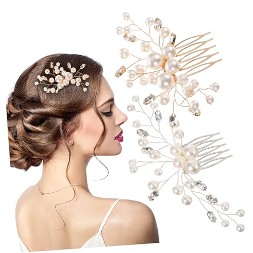 VICASKY 4 Braut Haar Kamm Perlen Strass Glänzend Metall Hochzeits Haarschmuck Damen Seitenkamm Leicht Elegant für Hochzeit Party Verlobung von VICASKY