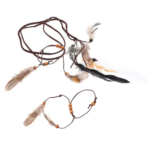VICASKY 4 Sätze Boho Stirnband mit Handgefertigtem Plume Haarband und Passendem Armband Langlebiges Sicheres Material für Tribal Festival und Bohemian Kostümaccessoires von VICASKY