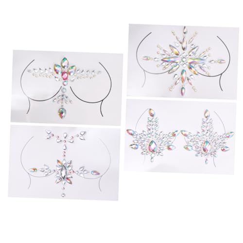 VICASKY Körperschmuck Aufkleber 4 Stück Strass Brustaufkleber für Festival Party Selbstgemacht Dekoration von VICASKY