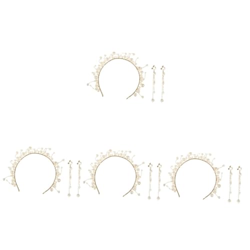 VICASKY 4 Sätze Perlen Haarreif und Ohrringe Brautschmuck Eleganter Hochzeitskopfschmuck für Damen und Mädchen Stilvoll Handgefertigt Langlebig und Einzigartig von VICASKY