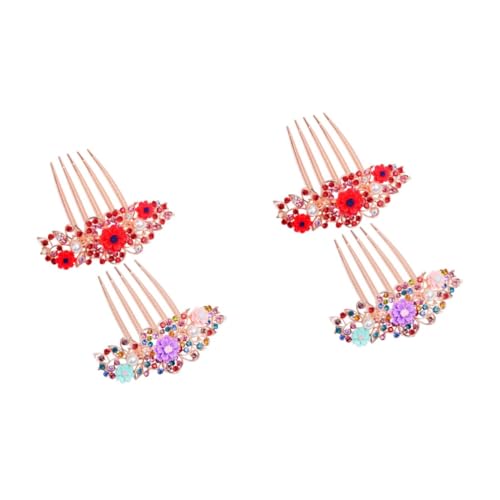 VICASKY 4 Stck. Teiliges Strass Haarspangen für Damen und Mädchen Rutschfester Haarkamm mit Blumenmotiv Robuste Haarklammern aus Legiertem für Hochzeit Party und Festliche Anlässe von VICASKY