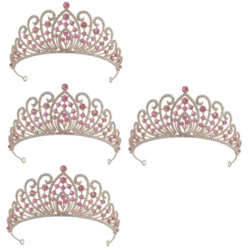 VICASKY 4 Stück Barocke Brautkrone mit Funkelnden Strasssteinen Gold Pinkfarbene Tiara für Hochzeit Abendparty Abschlussball und Festliche Anlässe Eleganter Haarschmuck für Damen und von VICASKY