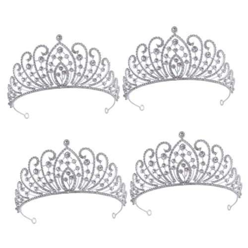 VICASKY 4 Stück Barockstil Brautkrone Silberweiß mit Strass Hochzeit Tiara Damen Haarschmuck Braut Accessoire für Party Festliche Anlässe Abendveranstaltungen von VICASKY