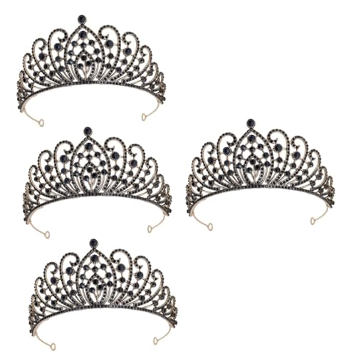 VICASKY 4 Stück Barockstil Brautkrone mit Funkelnden Strasssteinen Leichter Hochzeit Tiara aus Legiertem in Gold Schwarz Eleganter Haarschmuck für Hochzeitsfeier und Festliche Anlässe von VICASKY