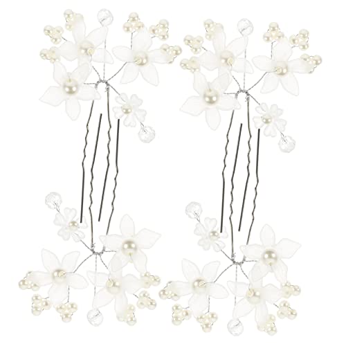 VICASKY 4 Stück Blumen Fleece Junggesellin braut perle haar zubehör Brautjungfern Braut- erste Haarspangen für die Braut Haarnadel für Frauen Blumenhaarklammern Acryl Weiß von VICASKY