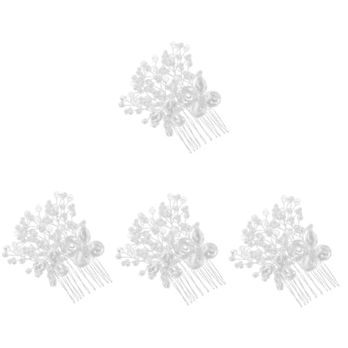 VICASKY 4 Stück Eleganter Silberner Haarkamm mit Kristallen und Perlen Festhaltend Ziehen Hautfreundlich Brautschmuck für Hochzeit Verlobung Festtage und Besondere Anlässe von VICASKY