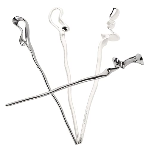 VICASKY 4 Stück Geometrische Legierungshaarnadel Haarstäbchen für Frauen Haarnadelstifte Haarzubehör klein Stöcke Essstäbchen für Haare Haarstäbchen für Brötchen Haargabel von VICASKY