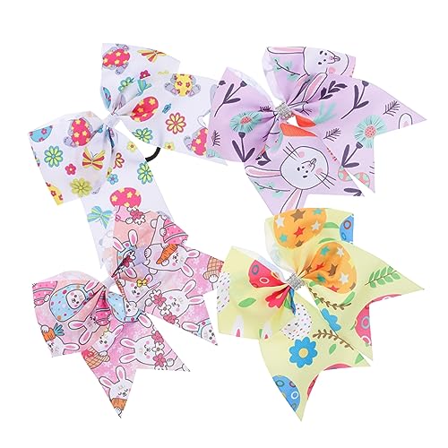 VICASKY 4stücke Teiliges Süße Bunny Haargummis Mit Schleife Und Buntem Design Für Mädchen Für Ostern Haaraccessoire Für Verschiedene Frisuren von VICASKY