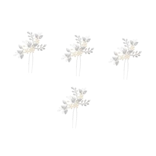 VICASKY 4 Stück Handgefertigte Braut Haarnadeln mit Weißen Perlen und Blumen Vintage Haarschmuck für Hochzeit Ball und Party Stabile Befestigung Eleganter Haarschmuck Damen von VICASKY