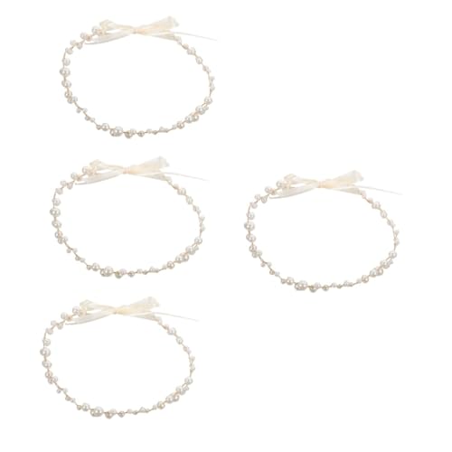 VICASKY 4 Stück Hochwertiges Perlen Haarband Goldener Haardraht Brautschmuck Flexibel Bequem für Hochzeit Verlobung Festliche Anlässe Damen Kopfschmuck von VICASKY