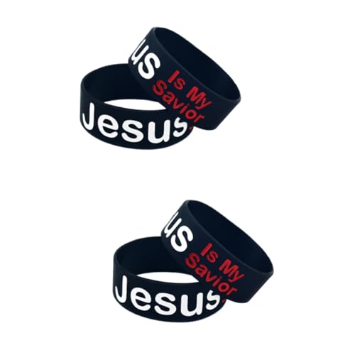 VICASKY 4 Stück Jesus Silikonarmband Unisex Leichtes Atmungsaktives Handgelenkband Dekorativ Schwarz Christlicher Schmuck Für Männer Und Frauen von VICASKY