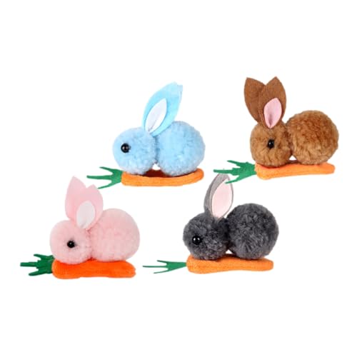 VICASKY 4 Stück Kleine Plüsch Haarspangen Osterhasen Haarclip mit Karottenmotiv Bunte Kuschelige Haarklammern für Mädchen Festliche Accessoires für Ostern und Feiern von VICASKY