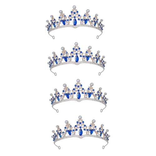 VICASKY 4 Stück Luxuriöse Krone Damen Hochzeit Tiara mit Funkelnden Strasssteinen Eleganter Haarschmuck für Braut und Besondere Anlässe Goldblaues Diadem für Hochzeits und Prom Feiern von VICASKY
