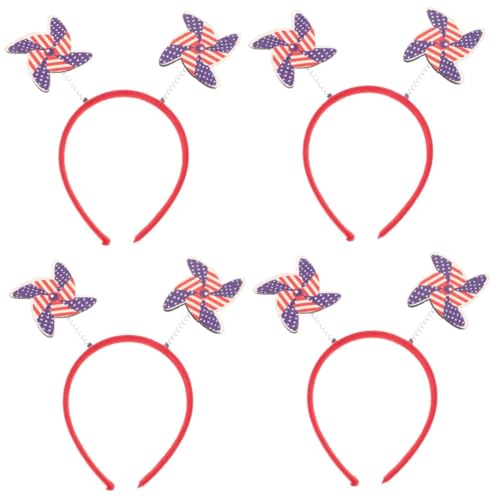 VICASKY 4 Stück Patriotisches Teiliges Stirnband Unabhängigkeitstag Kopfbedeckung für Damen und Herren Memorial Day Party Haarband mit Windrad Design Bequemes Partyzubehör für von VICASKY