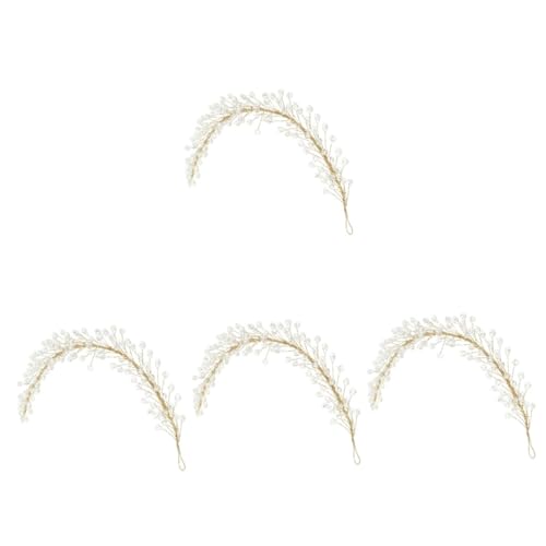 VICASKY 4 Stück Perlen Hochzeits Stirnband mit Goldfarbenen Details Weiches Braut Haarschmuck Accessoire für Damen Braut und Blumenmädchen Passend zu Verschiedenen Brautkleid Stilen von VICASKY