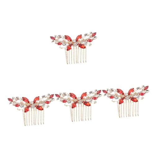 VICASKY 4 Stück Roter Braut Haarkamm mit Strasssteinen Leichter Haarschmuck für Frauen und Mädchen Stabiler Haar Clip mit Kammzähnen Romantisches Kopfstück für Hochzeit und Festliche von VICASKY