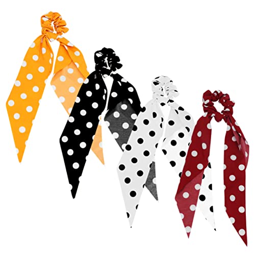 VICASKY 4 Stück Teiliges Elastische Haargummis mit Punktmuster Lange Haarschleifen Flexibler Ponytail Halter für Damen Haarbänder in Zufälligen Farben Zufällige Farbe Zufällige Farbe von VICASKY