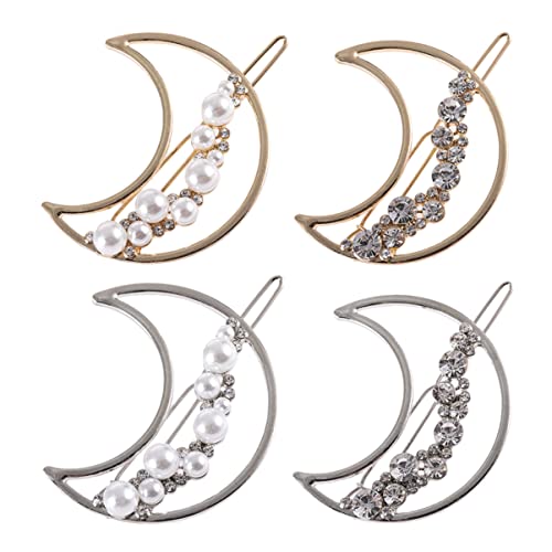 VICASKY Hohlmond Haarspangen 4 Stücke mit Perlen und Strass für Damen Ergonomisches Design Geeignet für Dickes und Kurzes Haar Stilvolles Haarschmuck für Besondere Anlässe von VICASKY