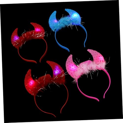 VICASKY 4 Stück Teiliges Leuchtende Hörner Haarreif Party Kopfschmuck LED Haarschmuck Leicht und Langlebig für Silvester Feier und Karneval von VICASKY
