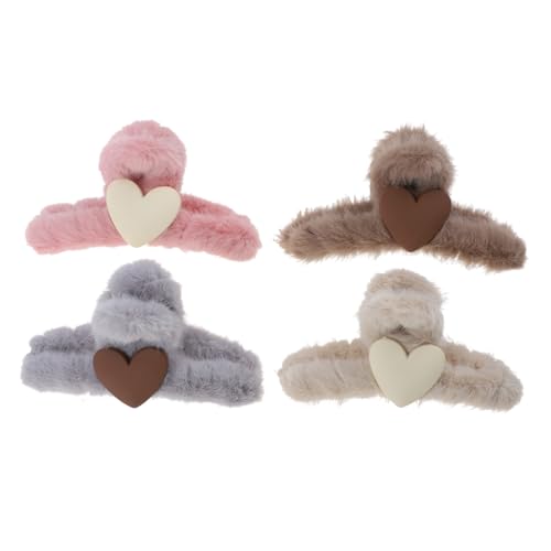 VICASKY 4 Stück Teiliges Plüsch Haarklammer mit Süßem Muster Weiche Langlebige Haarspangen für Frauen und Mädchen Dekorative Haarklammern für Haartypen Einfaches Styling Zufällige Farbe von VICASKY