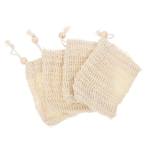 VICASKY 4 Stück Teiliges Seifenbeutel Baumwoll-leinen mit Kordelzug Leichtes Wiederverwendbares Peeling-duschnetz für Feste Seife Geeignet für Männer und Frauen für Bad und Reise von VICASKY